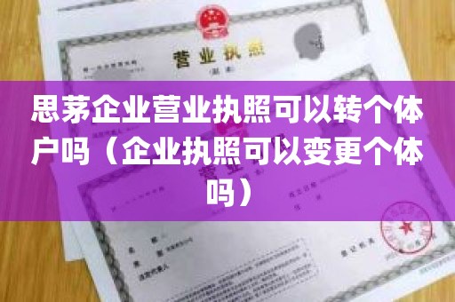 思茅企业营业执照可以转个体户吗（企业执照可以变更个体吗）